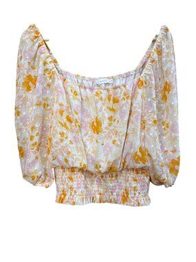 Floral Off-Shoulder Smocked Top With Puff Sleeves Lush Medium